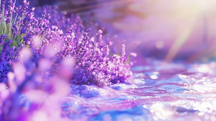 Obraz premium Contrasting Beauty and Decay: 3D Render of Lavender Field Blooming Beside Polluted River | Ultra-Detailed Environmental Artwork