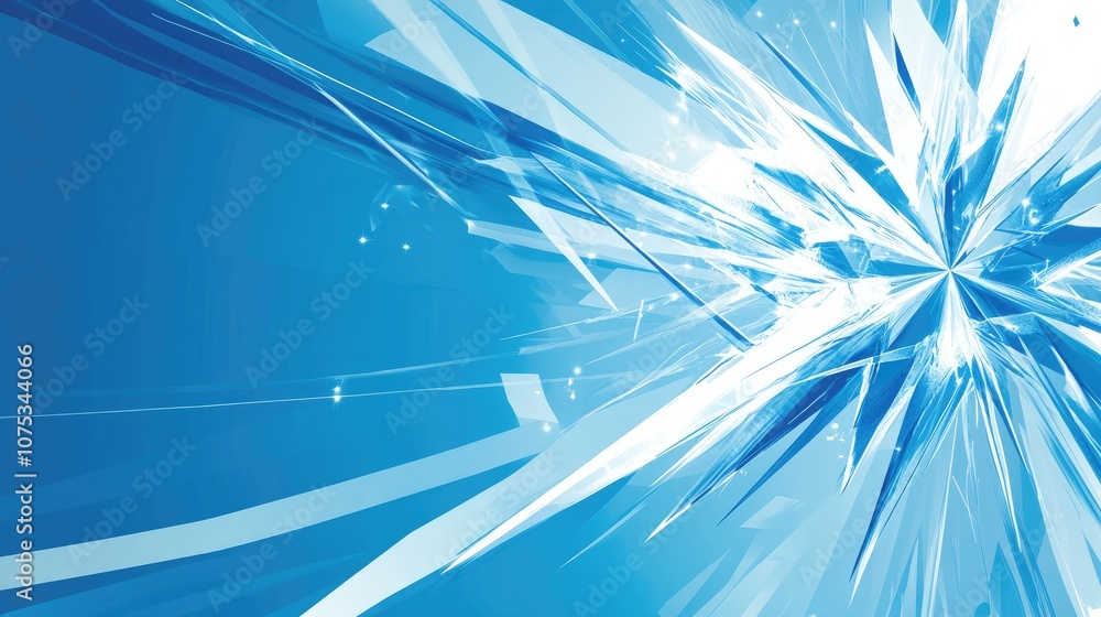 Poster line art illustration featuring an abstract blue background with a glossy fractal explosion star and