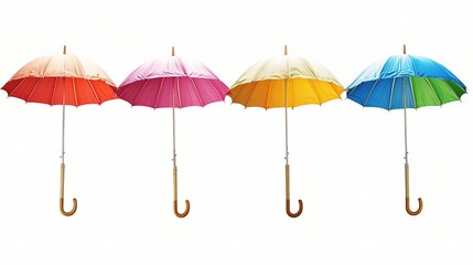 Obraz premium A Vibrant Collection of Colorful Umbrellas Isolated Against a Clean White Background Ideal for Summer Themes and Seasonal Promotions