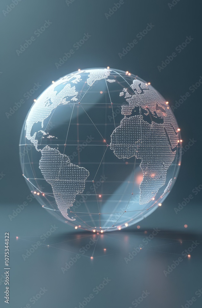 Aufkleber digital world connectivity: futuristic globe with glowing data points on a dark background