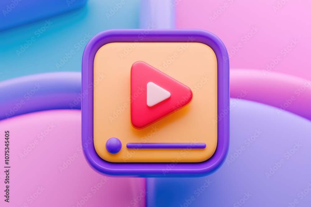Fototapete 3D render of a play button icon on a colorful background