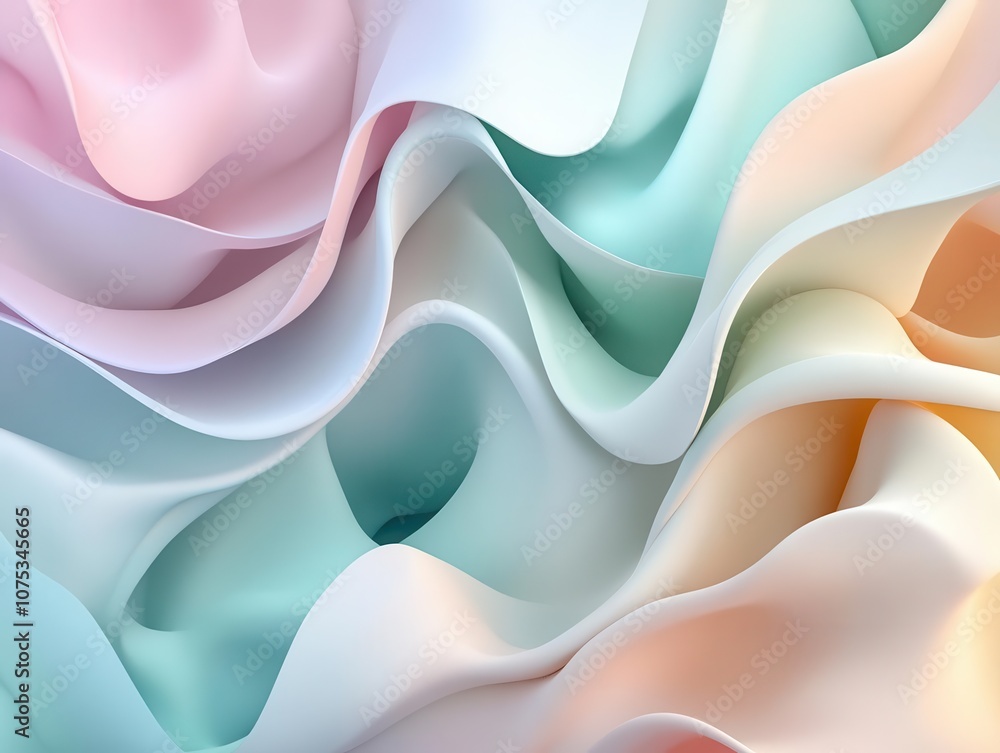 Poster abstract 3d background with soft pastel colors, creating a dreamy and serene atmosphere. smooth, flo