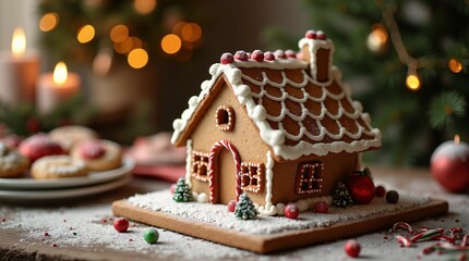 Gingerbread House with Christmas Decorations.