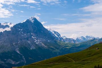 Alpine panorama of the Northern wall of the peak Eiger, Grindelwald, Bernese Alps, Switzerland, Europe