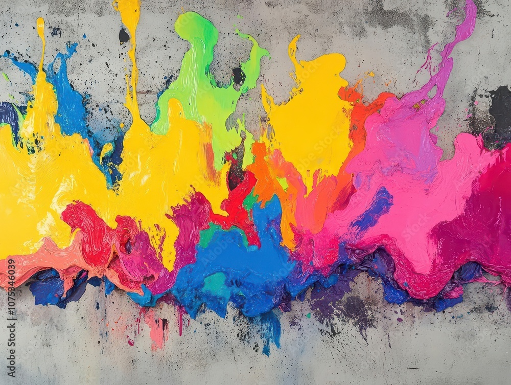 Aufkleber abstract color splash on concrete background, vivid hues creating an artistic and dynamic expression