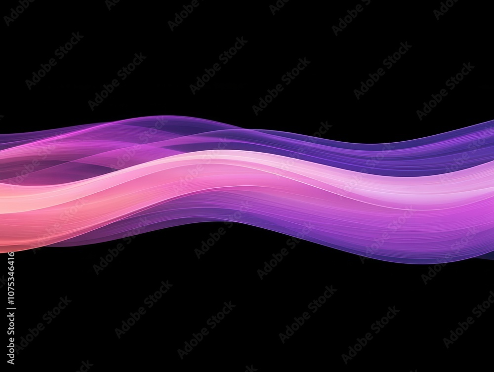 Poster abstract gradient with soft transitions from purple to pink, glowing wave pattern on a black backdro