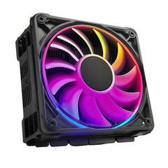Cooler fan for computer gaming with RGB pc hardware CPU technology isolated light for electronic processor in black led background on desktop motherboard