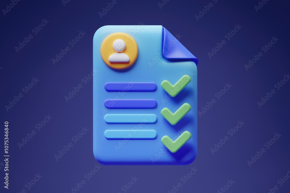 Poster 3D icon representing a checklist with completed tasks.