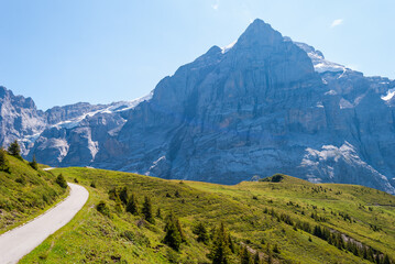 Beautiful Alpine landscape with peak of wetterhorn, Grindelwald Bernese Oberland Switzerland Europe