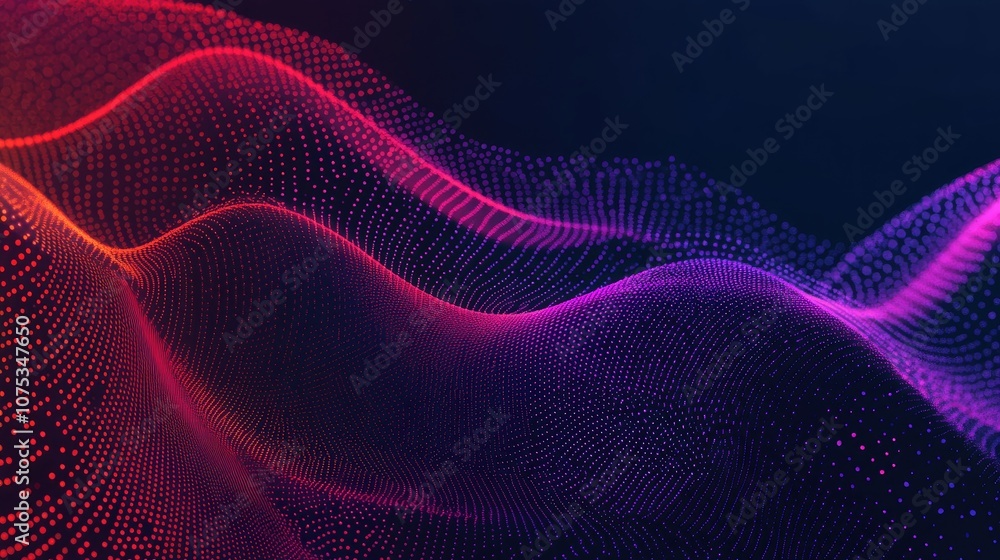 Aufkleber line art illustration featuring a dot red and purple wave design on a dark gradient background abstr