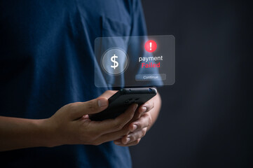 Declined Payment Alert, Digital Notification on Mobile Phone Showing Transaction Failure with Red Exclamation Icon, Emphasizing Financial Security and Technology Challenges