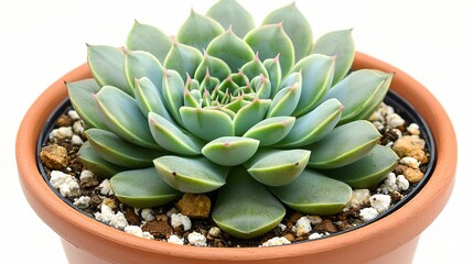 Fototapeta premium Close-Up of a Beautiful Small Succulent Plant in a Terracotta Pot Isolated on a White Background, Perfect for Home Decor and Gardening Inspiration