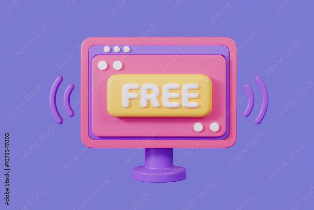 Poster 3d illustration of a computer screen with a free sign.