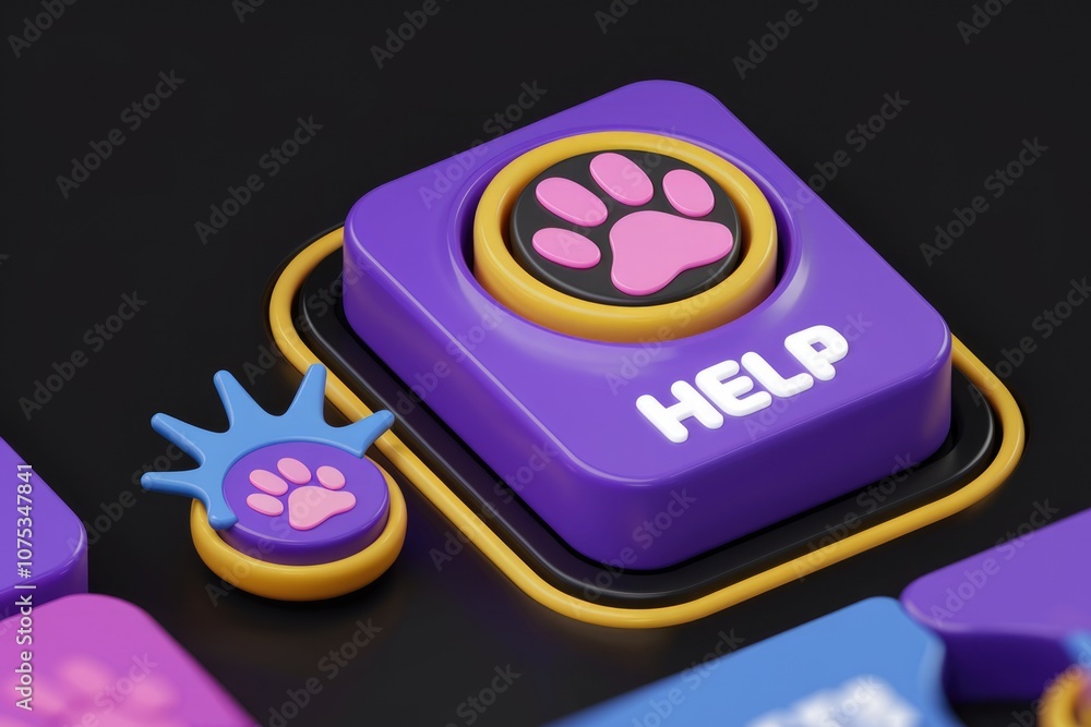 Poster a purple button with a paw print and the word help