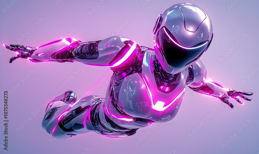 Poster vibrant robotic dance, a lively 3d robot performing dynamic movements, illuminated by an array of co