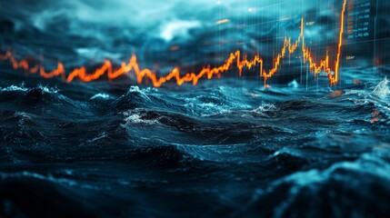 Financial Charts Overlapping with Turbulent Ocean Waves