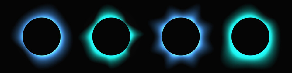 Set of blue circle illuminate light frames