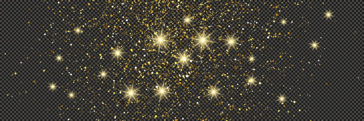 Gold glittering dust with stars on transparent backdrop © dniprodd