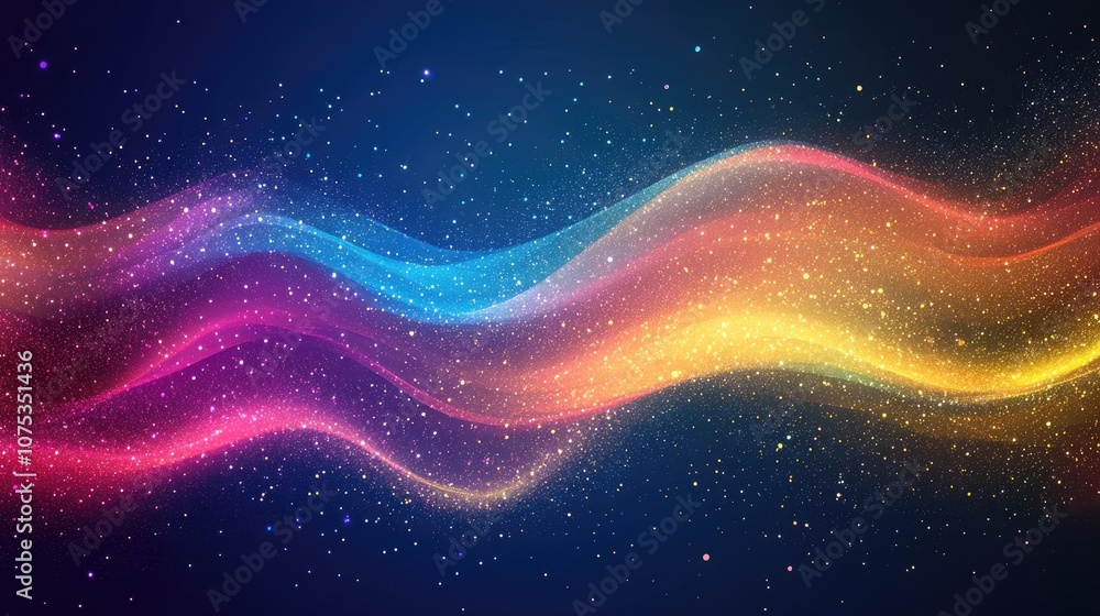 Poster vibrant abstract multicolored background featuring shimmering glitter in a dynamic line art style