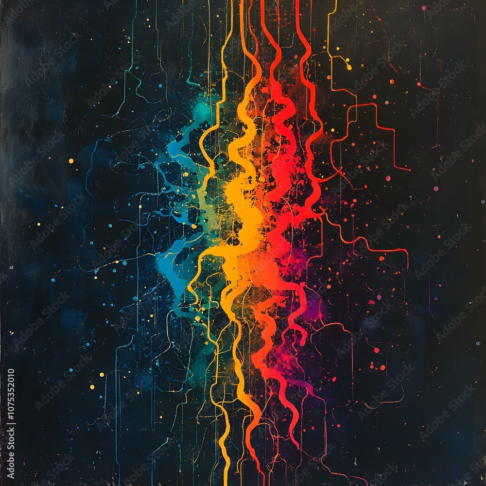 Poster divergent thought unleashed, a vibrant swirl of colors and shapes depicting the complexity and creat