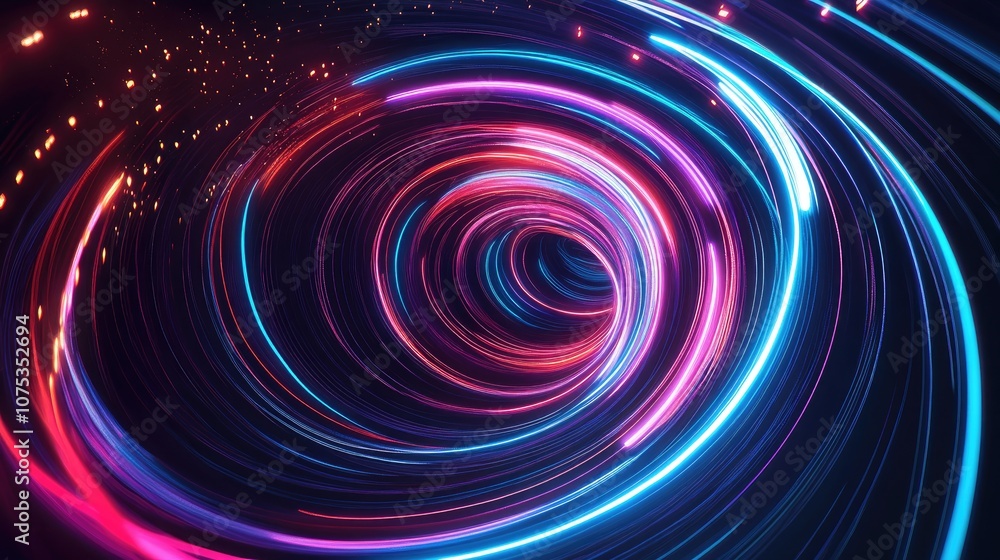 Poster line art illustration showcasing light trails created by the circular motion of multiple leds that i
