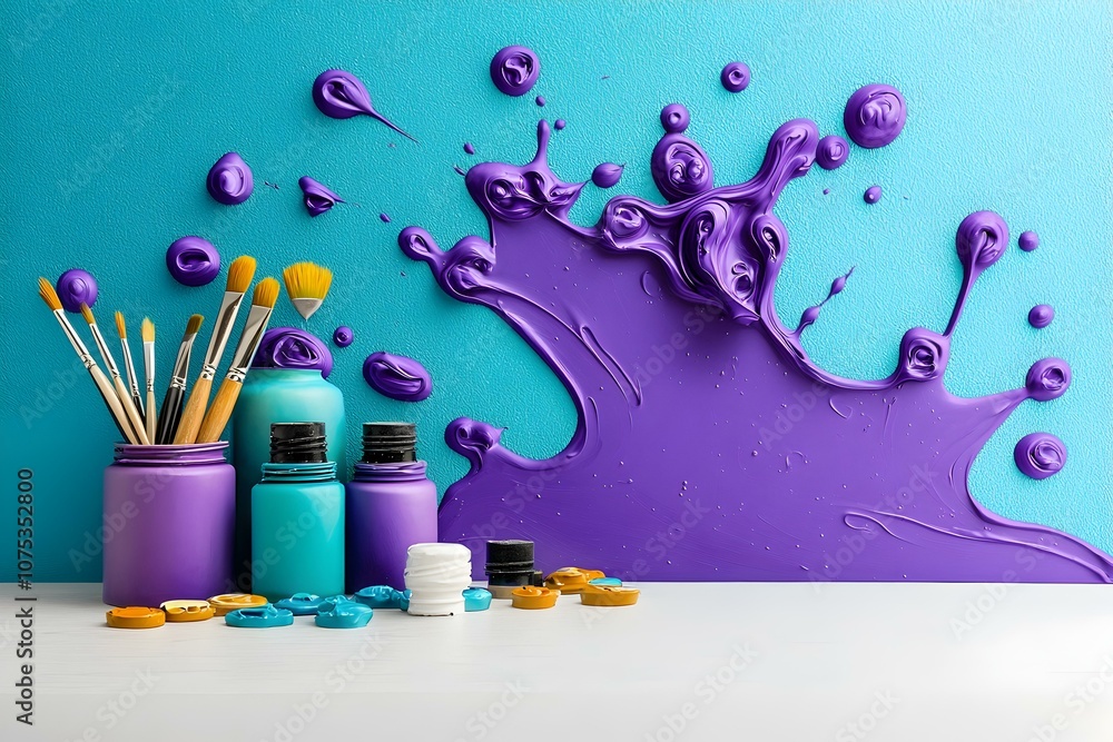 Poster vibrant abstract mural, an explosion of dynamic color splashes creating an engaging visual experienc