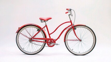 Fototapeta premium Stylish Red Bicycle Isolated on White Background Perfect for Promotional Materials, Product Displays, and Creative Projects Featuring a Classic Design