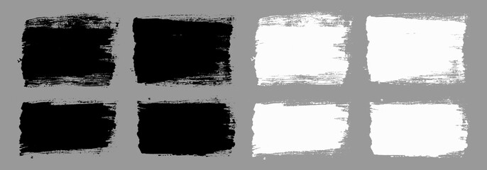 Brush strokes vector. Painted line and rectangle banners collection. Long and wide grunge backgrounds. Grain texture design elements. Black and white brush options