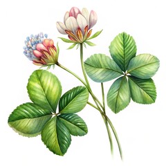 Leaves and flowers of clover isolated on a white background