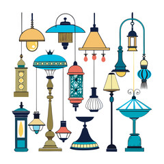 Lamp set various vector art illustration file 