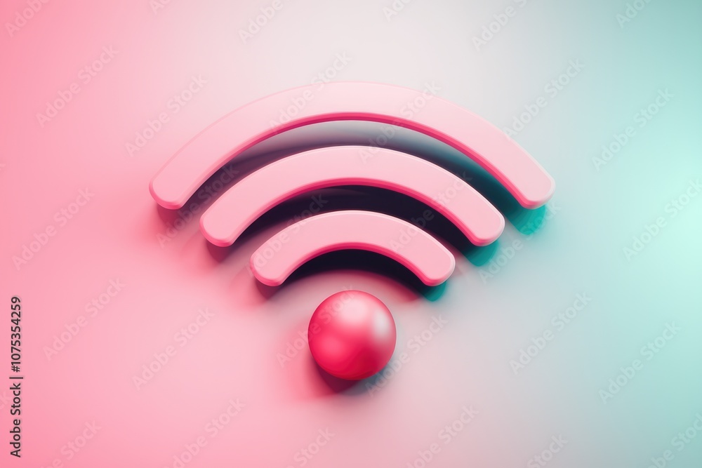 Poster pink 3d wi fi symbol on a gradient background