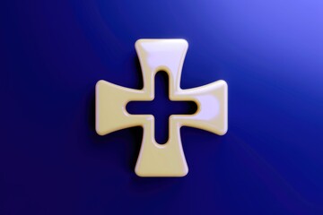 Obraz premium A yellow cross with a hollow center on a blue background.