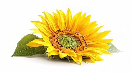 Naklejka premium Vibrant Isolated Sunflower on White Background Showcasing the Beauty of Nature with Bright Yellow Petals and Rich Green Center Detail