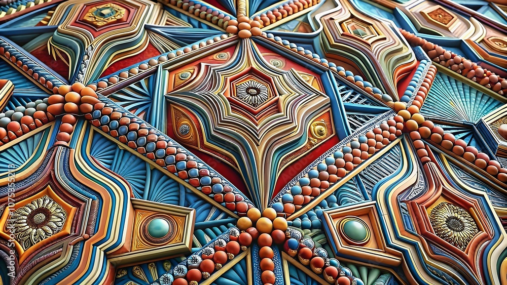Poster intricate colorful decorative pattern art shadows textures shapes design