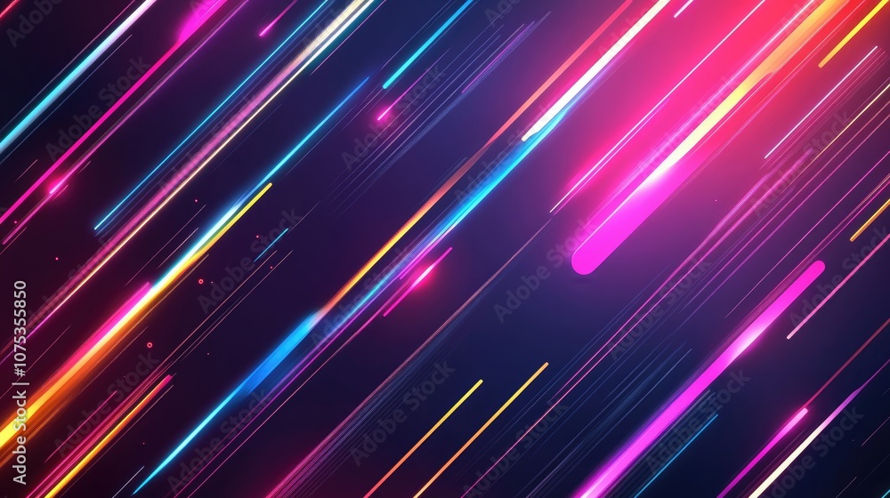 Poster abstract line art illustration featuring multiple neon lighting lines on a dark background created t
