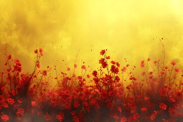 Vibrant Red Wildflowers Against a Golden Sunrise for Nature Art and Design
