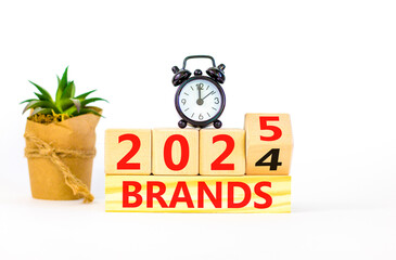 Planning 2025 brands new year symbol. Concept words 2024 Brands to 2025 Brands on beautiful wooden blocks. Beautiful white table white background. Business 2025 brands new year concept. Copy space.