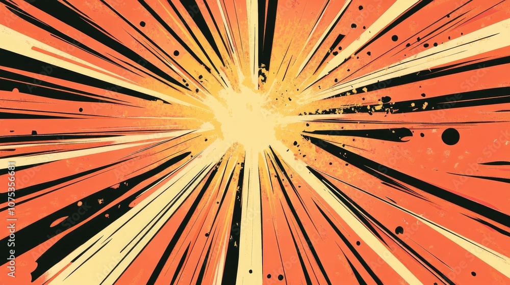 Poster abstract background featuring a light burst with an explosion of rays rendered in a graphic line art