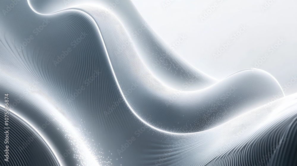 Poster abstract geometric background featuring a white and gray gradient with neon light curves and shapes 