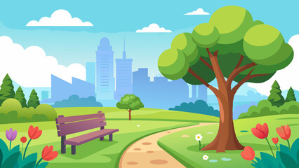 A peaceful park scene on a bright, sunny day. Vector illustration 