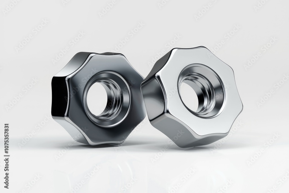 Poster two shiny metallic nuts isolated on white background