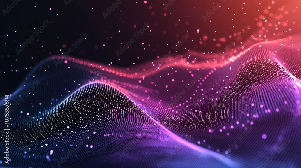 Poster line art illustration featuring a dot red and purple wave design on a dark gradient background abstr