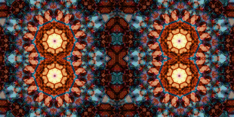Seamless kaleidoscope pattern. The texture of the woven pattern. Endless pattern