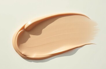 Liquid foundation strokes on light color background, Makeup creamy texture, Skin tone cosmetic product smear smudge swatch
