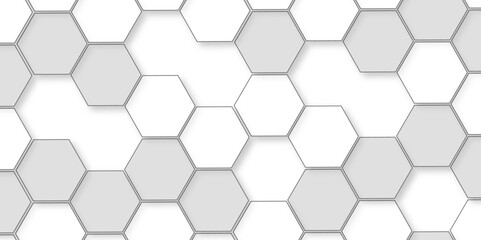 Abstract white background with hexagon and hexagonal background. Luxury white pattern with hexagons. abstract 3d hexagonal background with shadow. 3D futuristic abstract honeycomb mosaic background.