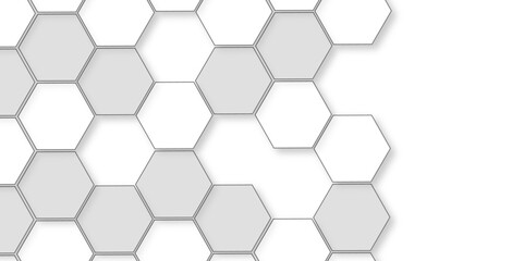 Abstract white background with hexagon and hexagonal background. Luxury white pattern with hexagons. abstract 3d hexagonal background with shadow. 3D futuristic abstract honeycomb mosaic background.