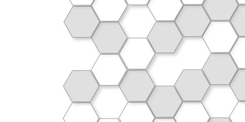 Abstract white background with hexagon and hexagonal background. Luxury white pattern with hexagons. abstract 3d hexagonal background with shadow. 3D futuristic abstract honeycomb mosaic background.