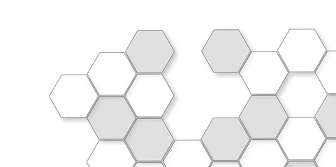 Abstract white background with hexagon and hexagonal background. Luxury white pattern with hexagons. abstract 3d hexagonal background with shadow. 3D futuristic abstract honeycomb mosaic background.