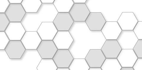 Obraz premium Abstract white background with hexagon and hexagonal background. Luxury white pattern with hexagons. abstract 3d hexagonal background with shadow. 3D futuristic abstract honeycomb mosaic background.