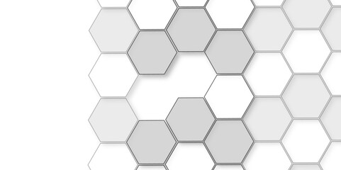 Abstract white background with hexagon and hexagonal background. Luxury white pattern with hexagons. abstract 3d hexagonal background with shadow. 3D futuristic abstract honeycomb mosaic background.